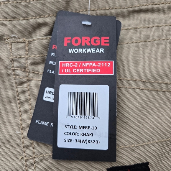 Forge Men's Khaki FR Utility Pants. Size 34x32. New.FLAME RESISTANT WORK WEAR - Picture 7 of 7